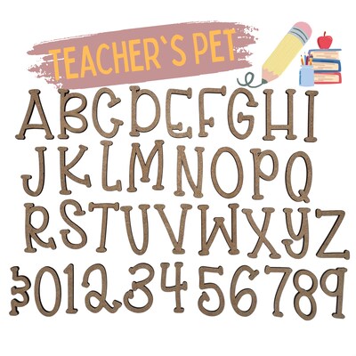 Small Teacher's Pet Font | Wooden Letters | Laser Cut Letters | Classroom Font | Educator Letters | Kids School Project Letters | Crafts - image1